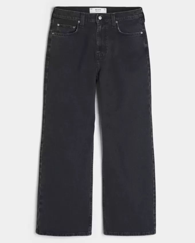 Verwaschene schwarze Baggy-Bootcut-Jeans Verwaschene schwarze Baggy-Bootcut-Jeans