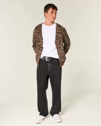 Verwaschene schwarze Baggy-Jeans mit Nieten
