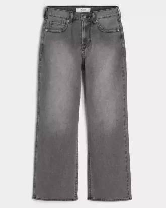 Verwaschene schwarze bestickte Baggy-Bootcut-Jeans
