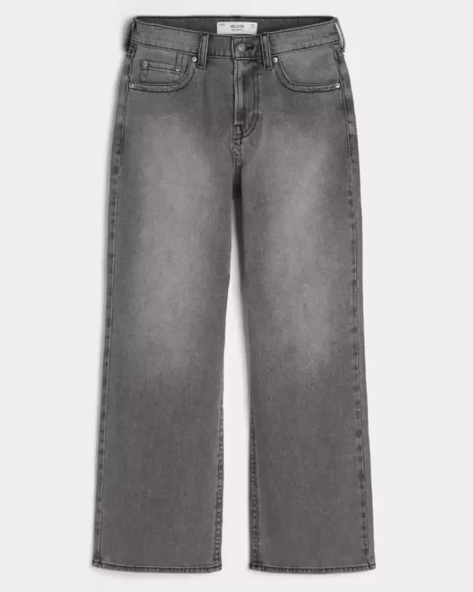 Verwaschene schwarze bestickte Baggy-Bootcut-Jeans Verwaschene schwarze bestickte Baggy-Bootcut-Jeans