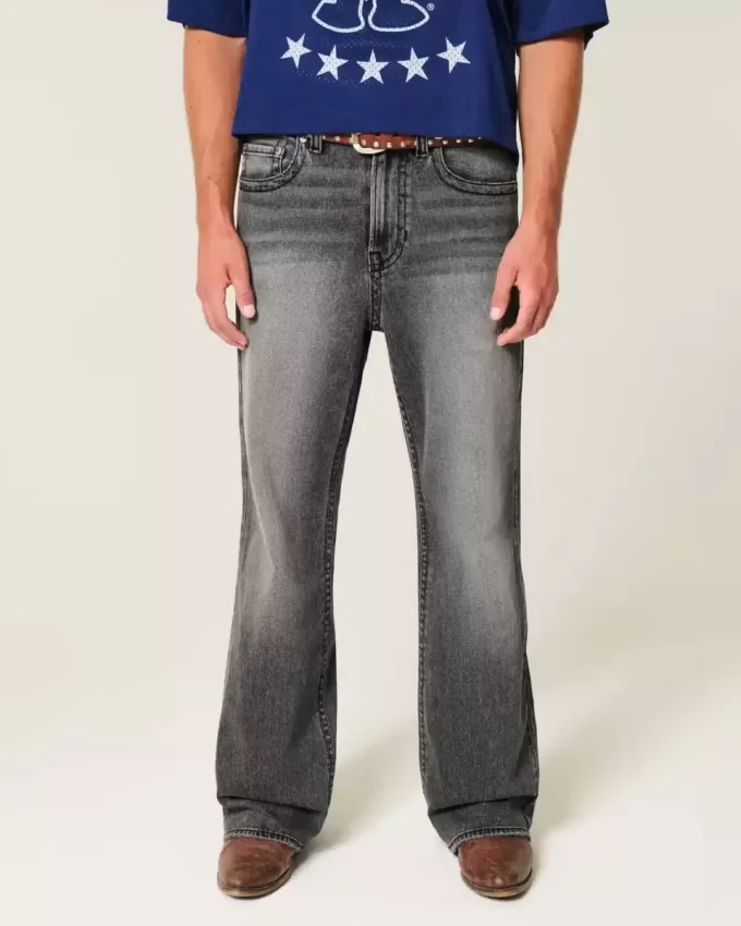 Verwaschene schwarze bestickte Baggy-Bootcut-Jeans Verwaschene schwarze bestickte Baggy-Bootcut-Jeans