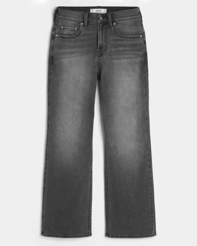Verwaschene schwarze bestickte Baggy-Bootcut-Jeans Verwaschene schwarze bestickte Baggy-Bootcut-Jeans