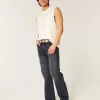 Verwaschene, schwarze, lässige Bootcut-Jeans Verwaschene, schwarze, lässige Bootcut-Jeans