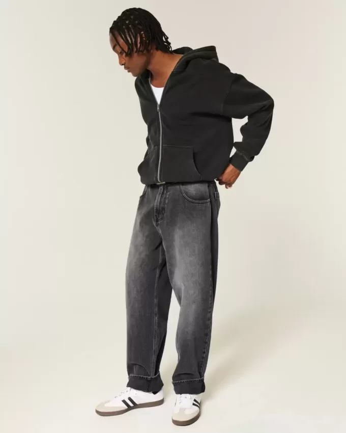 Verwaschene schwarze Skater-Baggy-Jeans mit Logo-Grafik Verwaschene schwarze Skater-Baggy-Jeans mit Logo-Grafik