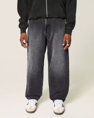 Verwaschene schwarze Skater-Baggy-Jeans mit Logo-Grafik