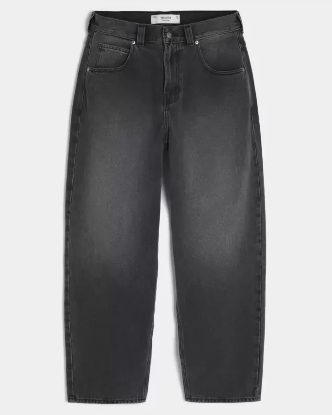 Verwaschene schwarze Skater-Baggy-Jeans mit Logo-Grafik Verwaschene schwarze Skater-Baggy-Jeans mit Logo-Grafik