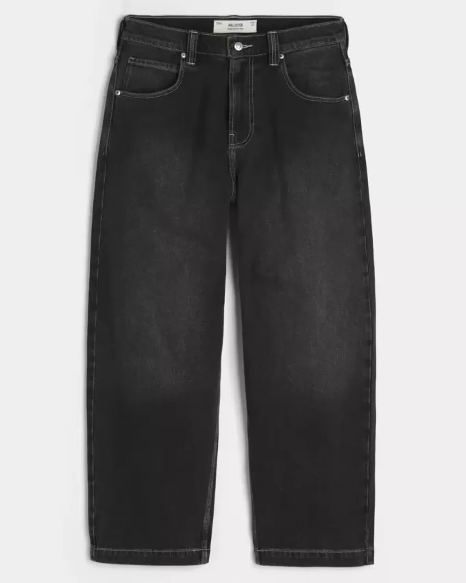Verwaschene schwarze Skater-Baggy-Jeans mit Schlangenstickerei Verwaschene schwarze Skater-Baggy-Jeans mit Schlangenstickerei