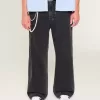 Verwaschene schwarze Super Baggy-Jeans mit Sterngrafik Verwaschene schwarze Super Baggy-Jeans mit Sterngrafik
