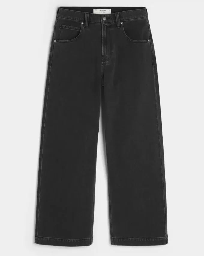 Verwaschene schwarze Super Baggy-Jeans mit Sterngrafik Verwaschene schwarze Super Baggy-Jeans mit Sterngrafik