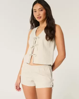 Weiche Shorts aus Leinenmischung mit seitlicher Schleife