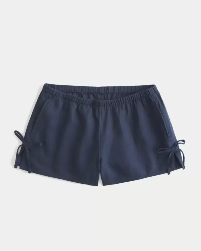 Weiche Shorts aus Leinenmischung mit seitlicher Schleife