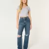 Zerrissene Dad-Jeans mit ultrahohem Bund und dunkler Waschung Zerrissene Dad-Jeans mit ultrahohem Bund und dunkler Waschung