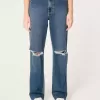 Zerrissene Dad-Jeans mit ultrahohem Bund und dunkler Waschung Zerrissene Dad-Jeans mit ultrahohem Bund und dunkler Waschung
