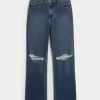 Zerrissene Dad-Jeans mit ultrahohem Bund und dunkler Waschung Zerrissene Dad-Jeans mit ultrahohem Bund und dunkler Waschung
