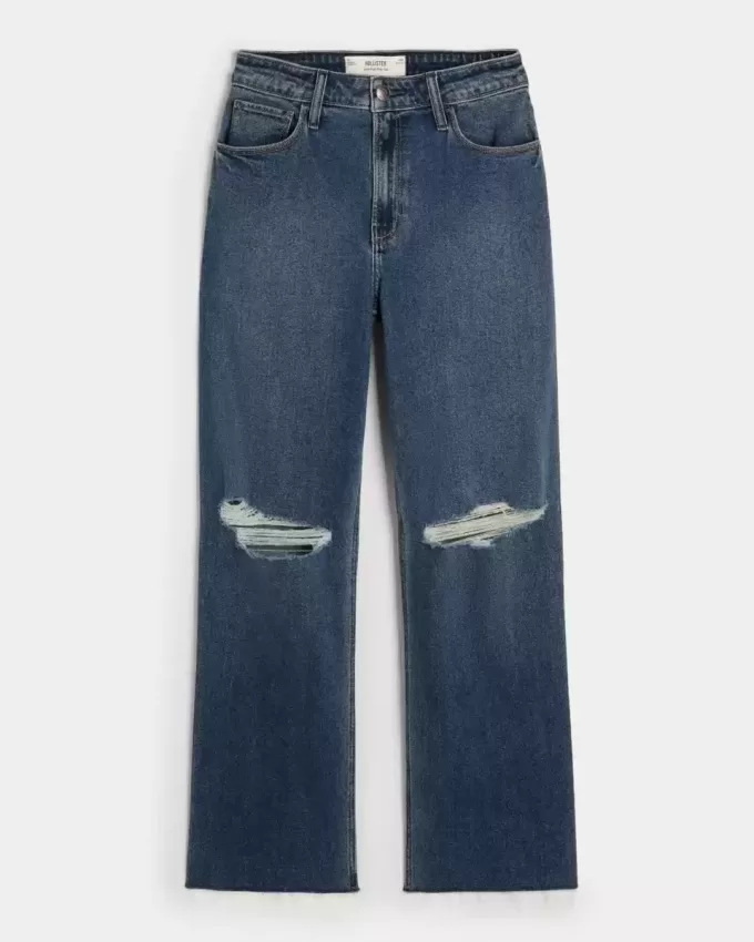 Zerrissene Dad-Jeans mit ultrahohem Bund und dunkler Waschung Zerrissene Dad-Jeans mit ultrahohem Bund und dunkler Waschung