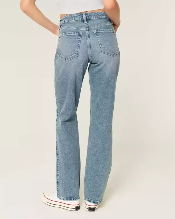Zerrissene High-Rise Straight Jeans in mittlerer Waschung