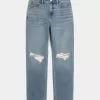 Zerrissene High-Rise Straight Jeans in mittlerer Waschung