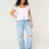 Zerrissene, lockere Straight-Jeans mit niedriger Taille und heller Waschung Zerrissene, lockere Straight-Jeans mit niedriger Taille und heller Waschung