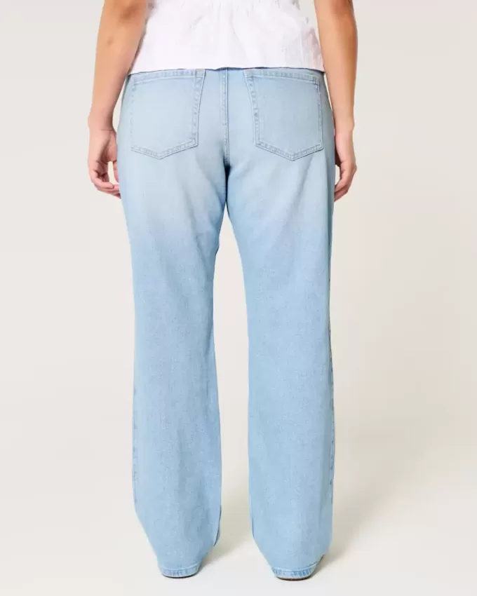 Zerrissene, lockere Straight-Jeans mit niedriger Taille und heller Waschung Zerrissene, lockere Straight-Jeans mit niedriger Taille und heller Waschung