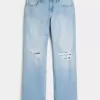 Zerrissene, lockere Straight-Jeans mit niedriger Taille und heller Waschung Zerrissene, lockere Straight-Jeans mit niedriger Taille und heller Waschung