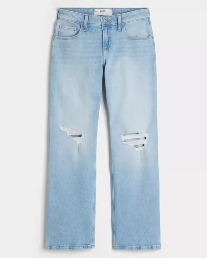 Zerrissene, lockere Straight-Jeans mit niedriger Taille und heller Waschung Zerrissene, lockere Straight-Jeans mit niedriger Taille und heller Waschung