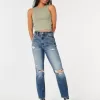 Zerrissene Mom-Jeans mit ultrahohem Bund und mittlerer Waschung Zerrissene Mom-Jeans mit ultrahohem Bund und mittlerer Waschung