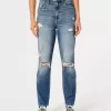 Zerrissene Mom-Jeans mit ultrahohem Bund und mittlerer Waschung Zerrissene Mom-Jeans mit ultrahohem Bund und mittlerer Waschung