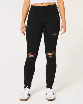 Zerrissene schwarze Super Skinny Jeans mit hohem Bund