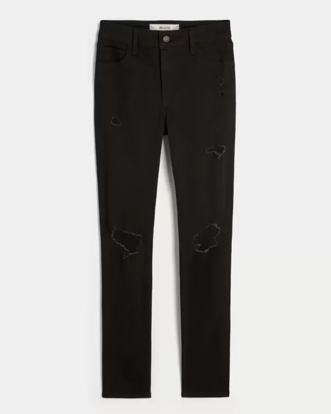 Zerrissene schwarze Super Skinny Jeans mit hohem Bund Zerrissene schwarze Super Skinny Jeans mit hohem Bund