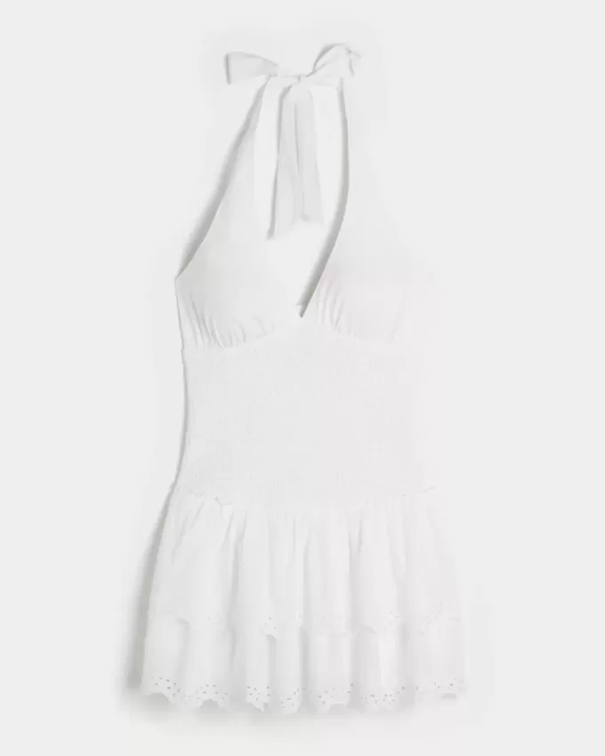 Zweilagiges, gesmoktes Neckholder-Skortkleid